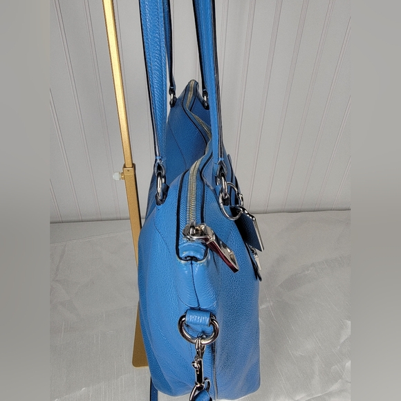 COACH Tyler Pebble Leather Tote-RARE Lapis Blue & Silver With Matching Wallet - Picture 8 of 16